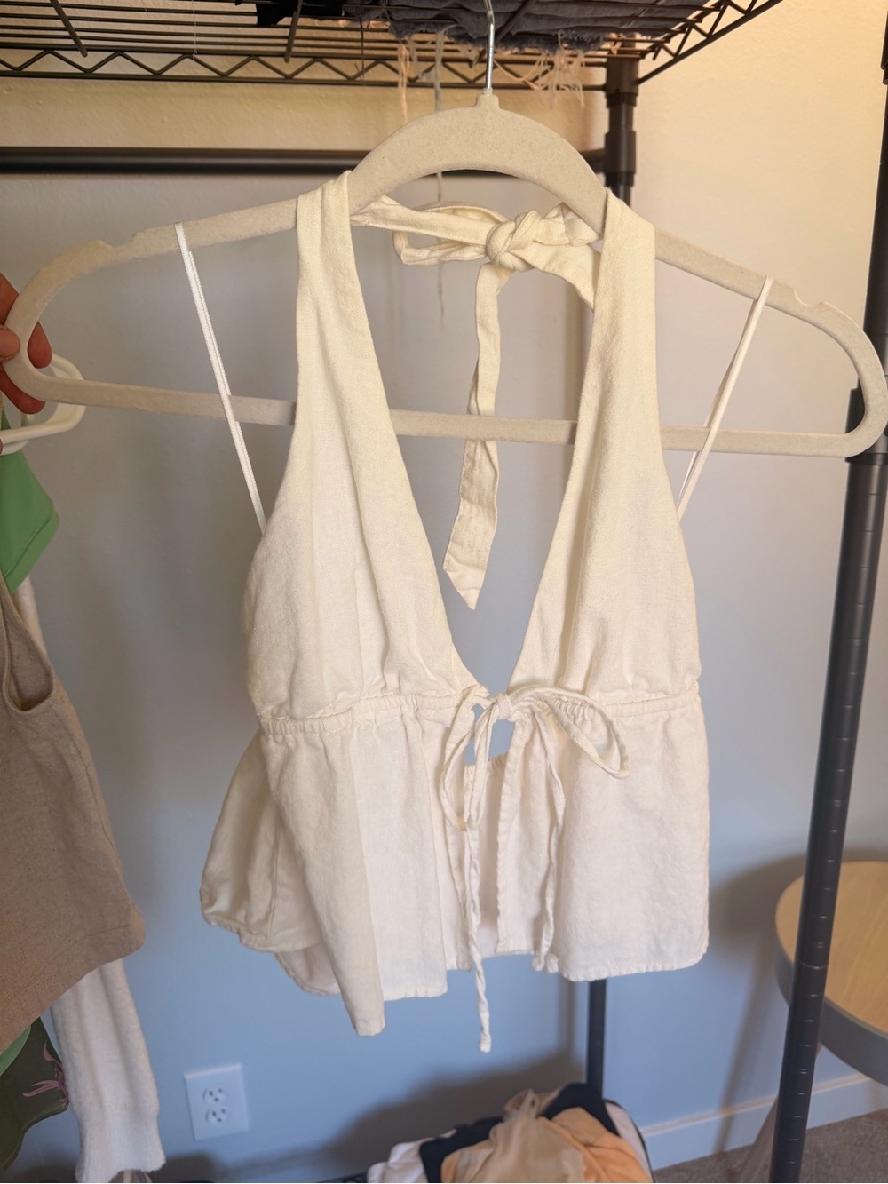 Garage Cream Halter Tie-Front Crop Top